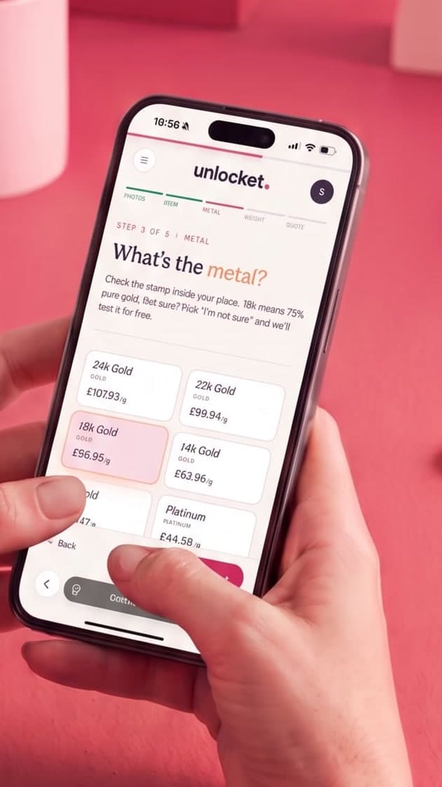 The Unlocket app asking which metal the piece is